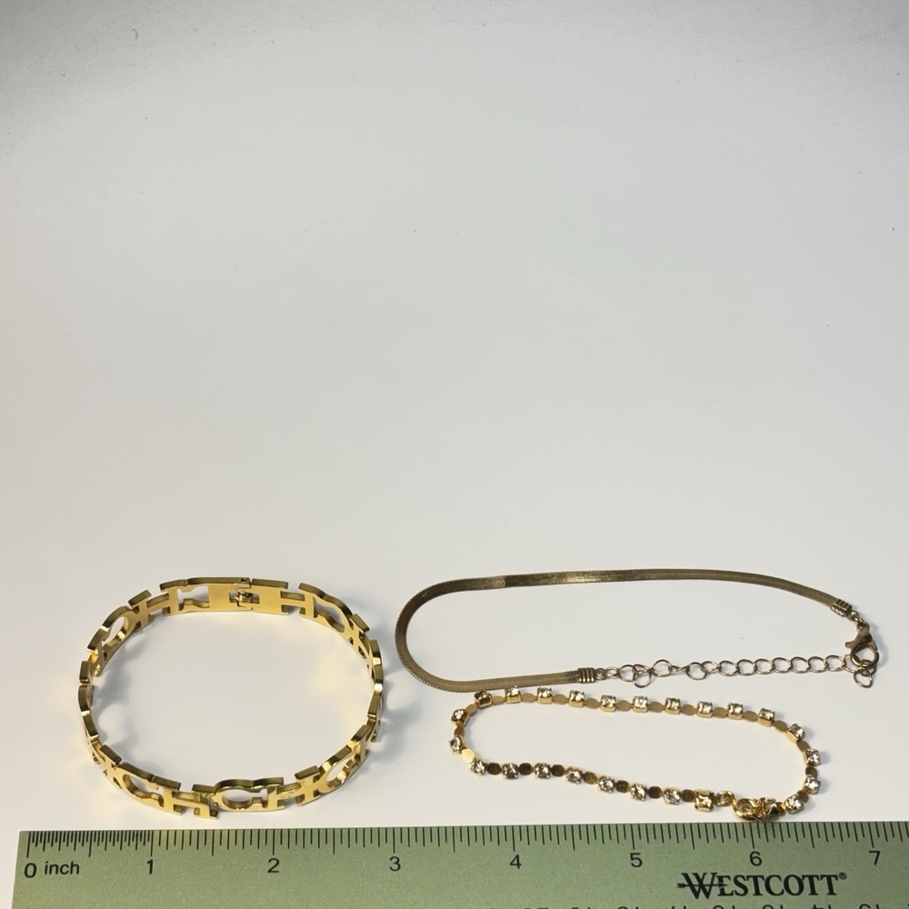 Fashion Bracelet Lot Gold Tone Lightweight Chains Hinge Clamper Glam - Picture 11 of 11